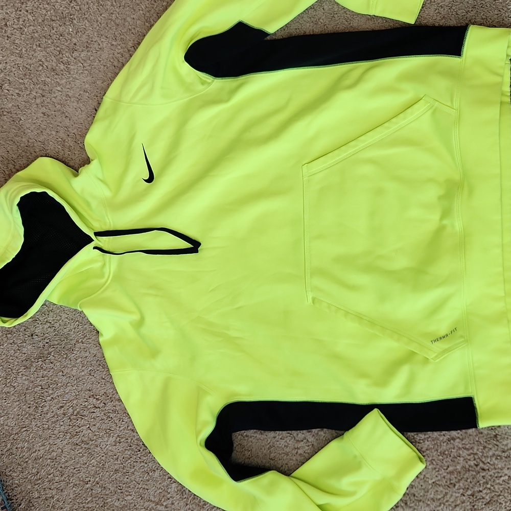 Nike Neon Yellow and Black Men's Therma-Fit Hoodie,‎ Size 2XL